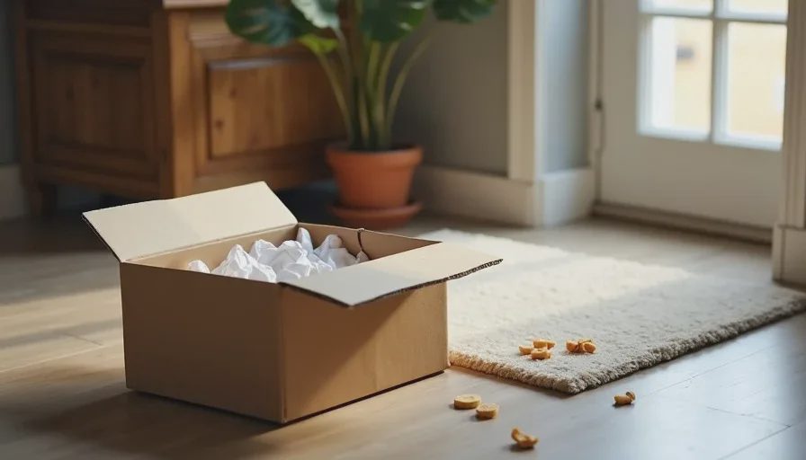 Low-cost foraging options that do not require special toys Cardboard foraging box and snuffle mat ready for use