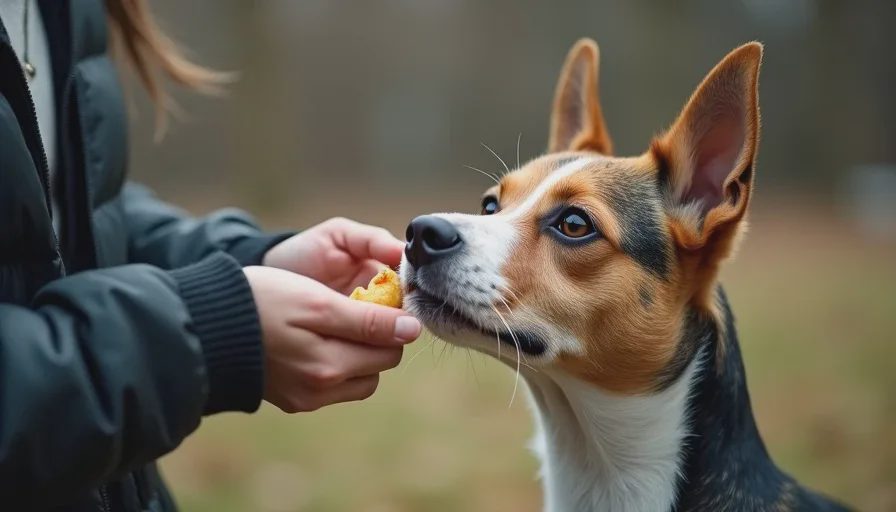 Handler delivering a treat right after marking a behavior